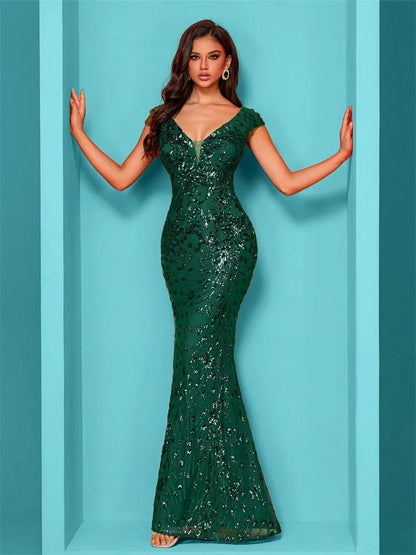 Lucyinlove Elegant Champagne Evening Dress For Women Long 2025 Luxury Mermaid Formal Sequins Prom Wedding Party Cocktail Dresses