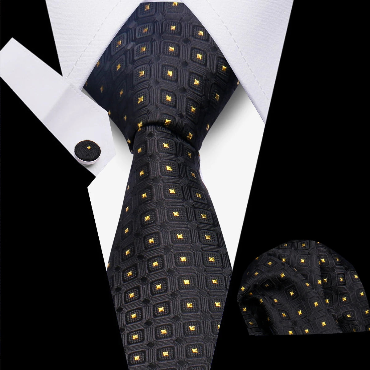 Classic Elegant Ties For Men Fashion Gifts Striped Solid Necktie Handchief Cufflink 3 Pcs Set Wedding Business Suit Accessories