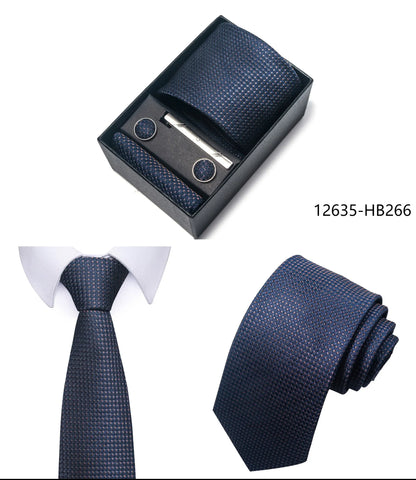 Luxury Brand 8 cm Tie Handkerchief Cufflink Clip Set For Men Wedding Gravata Suit Accessories Holiday Gift Box