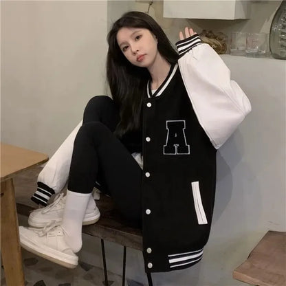 Deeptown Varsity Baseball Jacket Women Harajuku Fashion Korean Streetwear Bomber Jackets Couple Uniform Oversized Coats Female