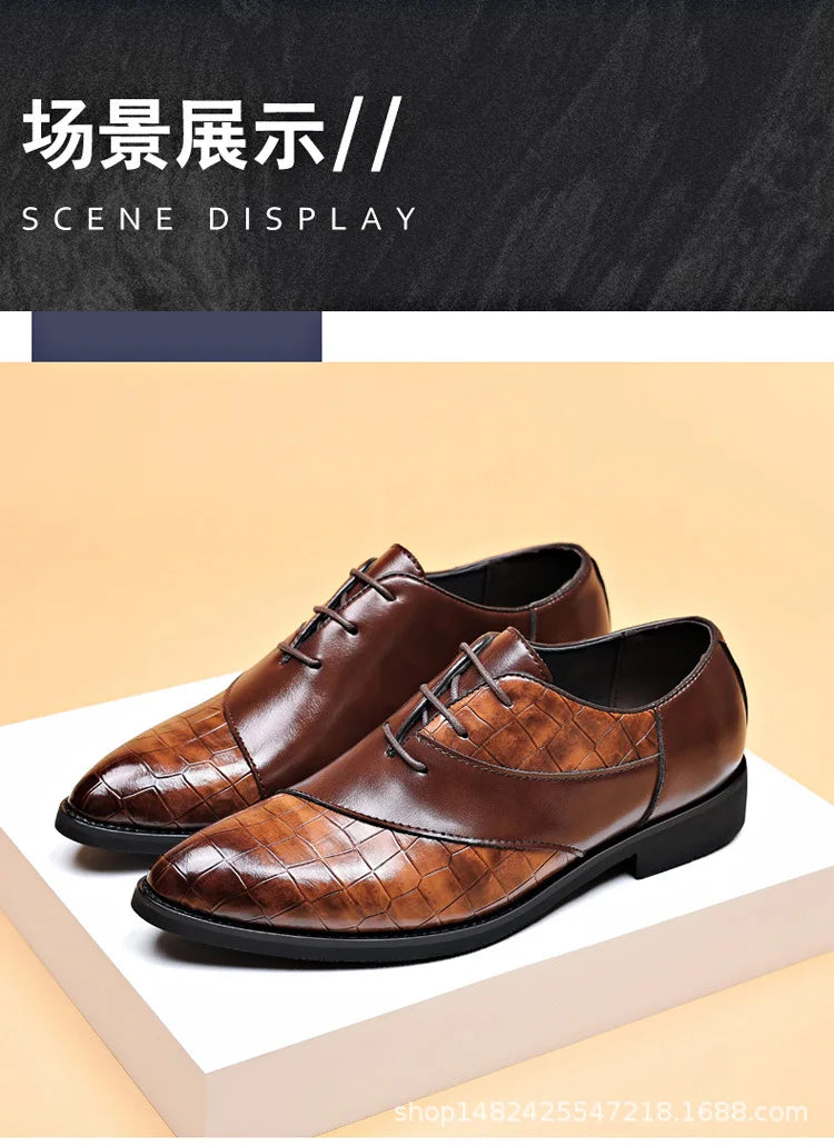 Luxury  Leather Shoes for Men Brand Derby Shoes for Men Pointed Toe Lace-up Men's Formal Shoes Handmade Business Footwear 2024