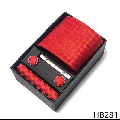 Luxury Brand 8 cm Tie Handkerchief Cufflink Clip Set For Men Wedding Gravata Suit Accessories Holiday Gift Box