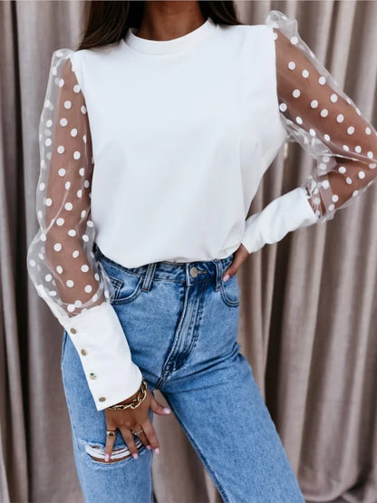 Women's Long Sleeve Puff Blouse, Chic Loose Tops, Elegant Shirts, Mesh Blouses, Office Lady, Fashion, Summer, 2025