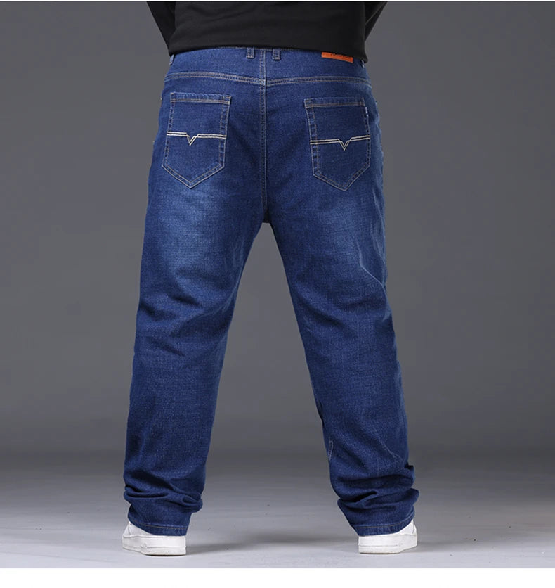 Men's Plus Size Denim Jeans | Sizes 48-50, 300KG Capacity | Casual Fashion, Business Style, Elastic Loose Fit