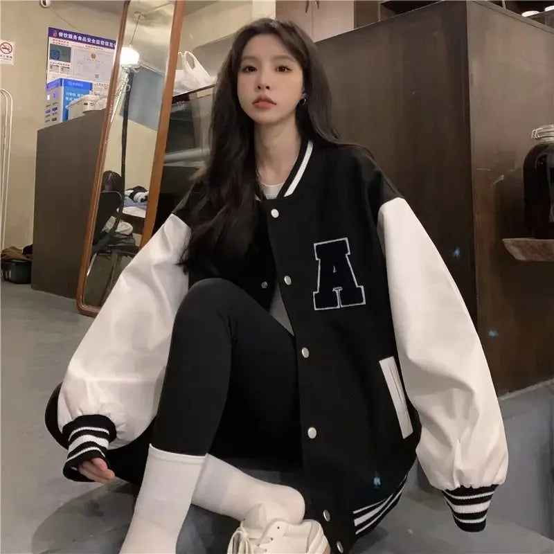 Deeptown Varsity Baseball Jacket Women Harajuku Fashion Korean Streetwear Bomber Jackets Couple Uniform Oversized Coats Female