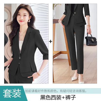 2024 Summer New Women's Petite Casual Seven-Half Sleeve Professional Workwear Purple Thin Suit Jacket Pants Set