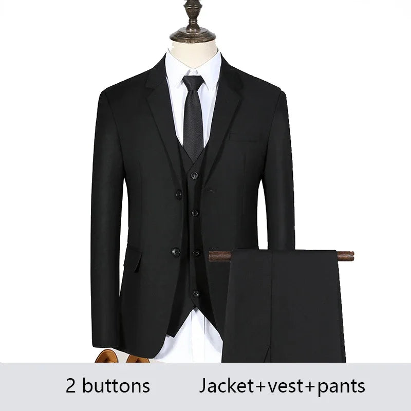 High Quality Men Suits 3 Pieces Elegant Blazer 2 Sets Luxury Wedding Business Vest Pants Coats 2023 Formal Jackets