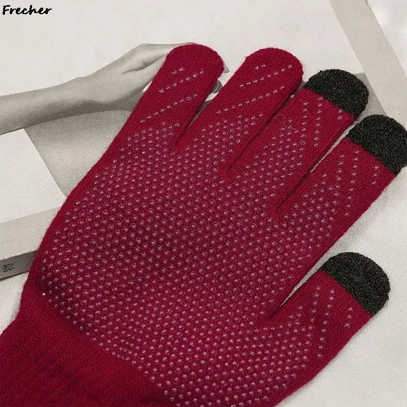 Touch Screen Winter Gloves Men Women Warm Cashmere Outdoor Cycling Driving Mittens Non-Slip Knitted Wool Gloves Stretch Luvas