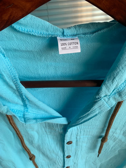 Summer Men's Linen Shirt Solid Streetwear Long Sleeve Hoodie Cardigan Clothing For Men Button Tops Casual Loose Men Hooded Shirt