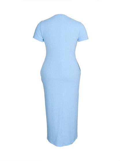 Plus Size 2024 Summer New Round Neck Short Sleeve Slim Hottie  Ladies' Stylish Summer Solid Versatile Bodycon Dress