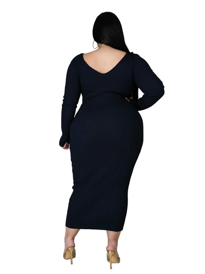 Ladies Knitted Sweater Dress Midi Dress Long Sleeves Chic and Elegant Plus Size Dresses for Women 4xl 5xl