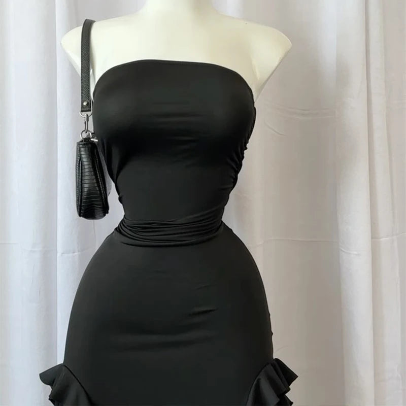 Elegant Evening Gown For Women Summer Without Shoulder Straps Dress Sexy Women Sleeveless Backless Irregular Party Club Dresses