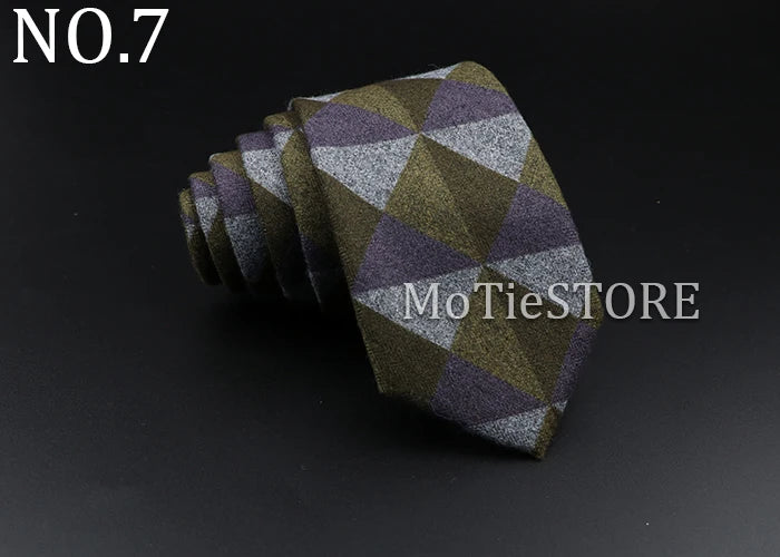 Men's Plaid Tie Cotton Black Grey Red Necktie Handmade Wool Narrow Collar Ties Wedding Business Party Suit Shirt Gift Accessory