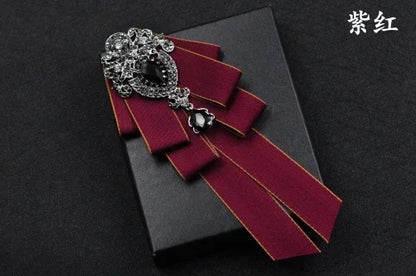 Fashion Handmade Bow Tie Wedding Collar Luxury Rhinestone Bowtie Necktie Brooch Pocket Towel Square Set Gift for Men Accessories
