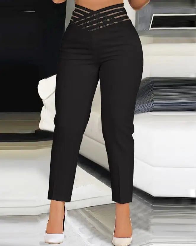 Elegant High Waist Cropped Work Pants for Women Black All-Match Daily Office Formal Wear Fashion Women's Trousers Slim Pants