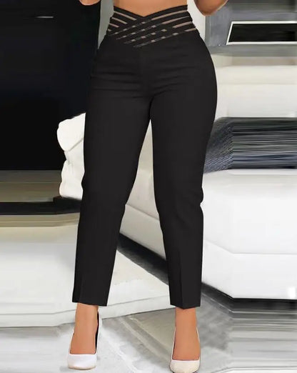 Elegant High Waist Cropped Work Pants for Women Black All-Match Daily Office Formal Wear Fashion Women's Trousers Slim Pants