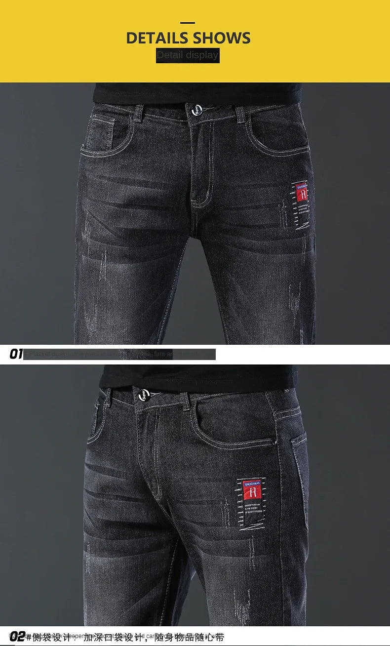 New Arrival Men's Denim Jeans Fashion Straight Slim Elastic Korea Fashion Casual Denim Trousers Male Pants Grey Black Dropship