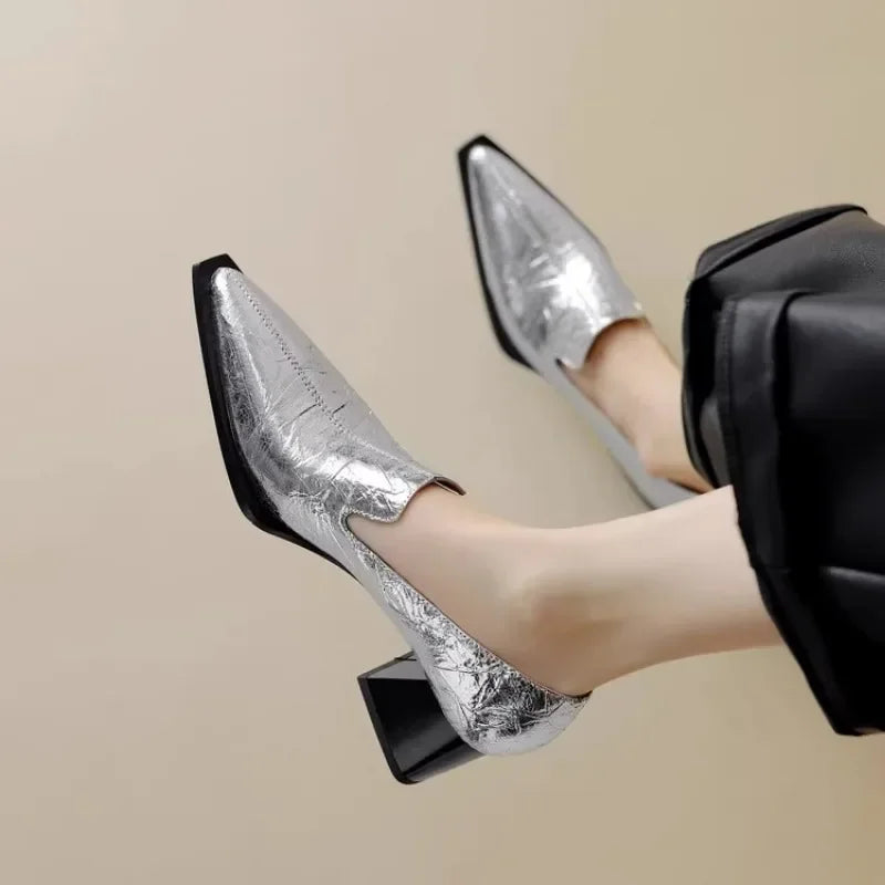 2025 Sapatos Femininas Women Light Weight European Stylish Elegant Black Square Heel Shoes Lady Casual Office Party Shoes