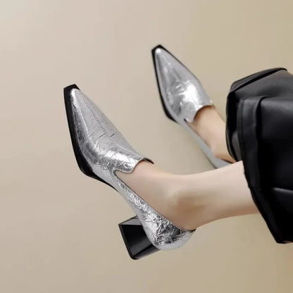2025 Sapatos Femininas Women Light Weight European Stylish Elegant Black Square Heel Shoes Lady Casual Office Party Shoes
