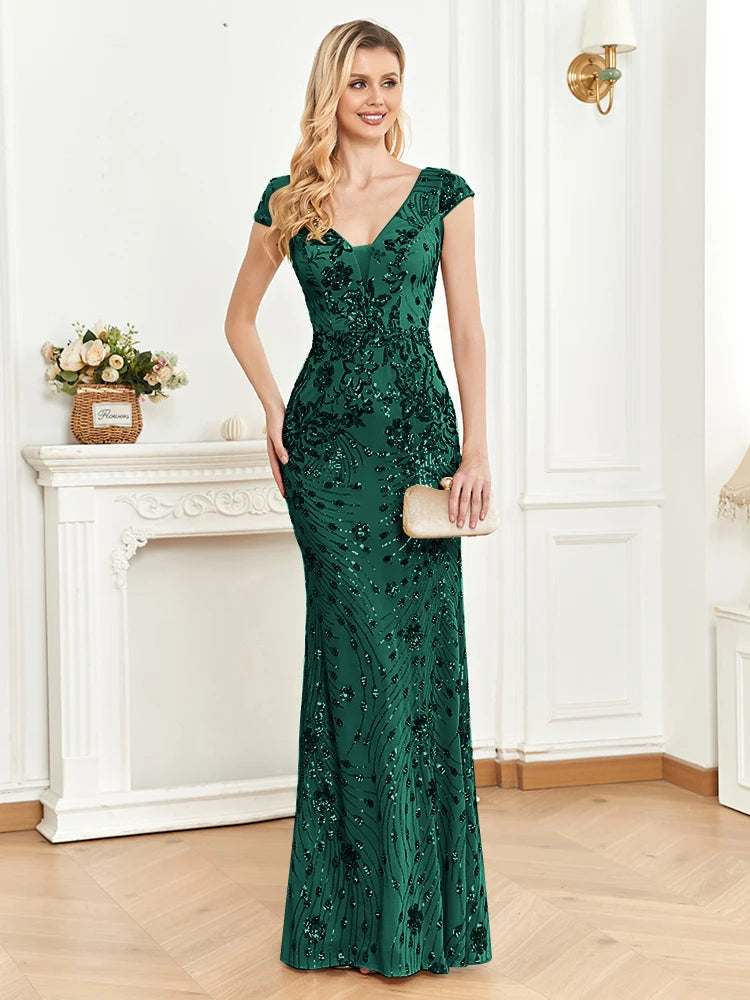 Lucyinlove Elegant Champagne Evening Dress For Women Long 2025 Luxury Mermaid Formal Sequins Prom Wedding Party Cocktail Dresses