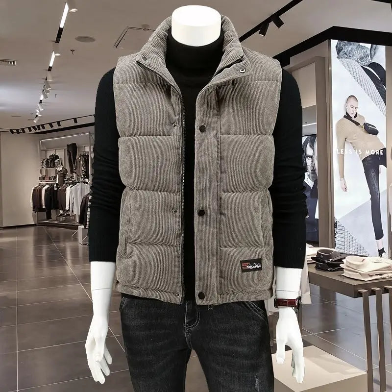 Waistcoat Male Wintertime Cotton Sill Young Person Korean Version Corduroy Vest Thickening for Warmth Men's Handsome Vest Jacket