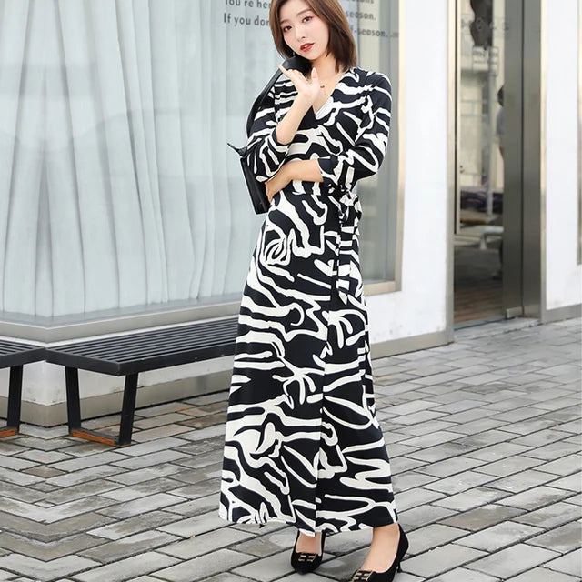 FANIECES Summer Wrap Dresses Women Sexy V Neck Split Maxi Dress Print Female Casual Beachwear Lace Up Party Vestidos Robe платье