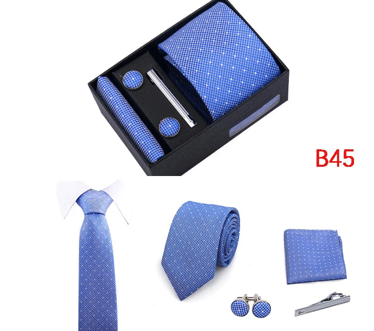 Ties Gift Box Brand Design Top Quality Jacquard Necktie Hanky Cufflink Set Tie Clip For Men Gravatas Business Wedding