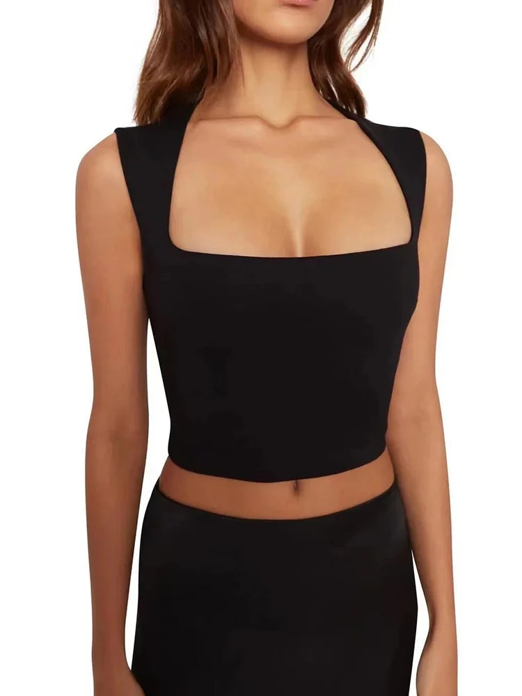 Deep Square Collar Vests 2023 Summer New Fashion Sexy Women's Crop Tops Sling Vest Camis