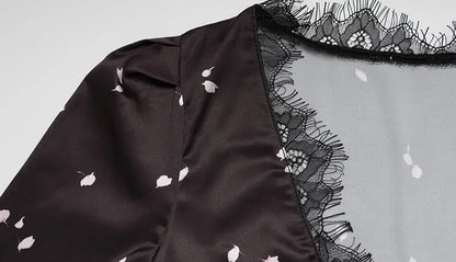 Eelgant Dresses For Women Patchwork Lace Floral V-Neck Short Sleeves Slim Fit Bodycon Trend Sheath Femlae Vestidos Robes