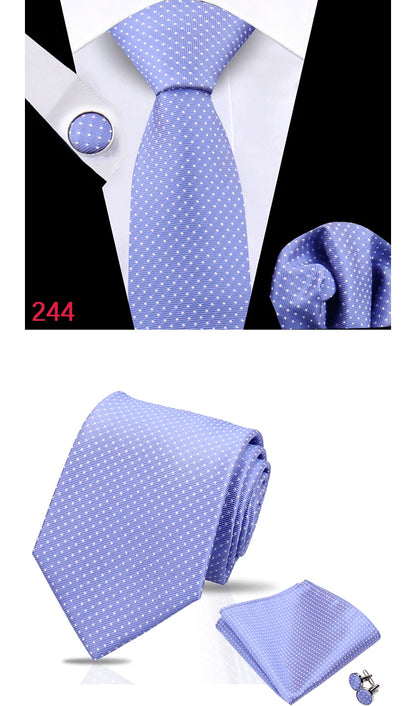 Luxury Plaid Tie For Mens Necktie Handkerchief Pocket Square Cufflinks Set Jacquard Woven Ties Wedding Business Accessories