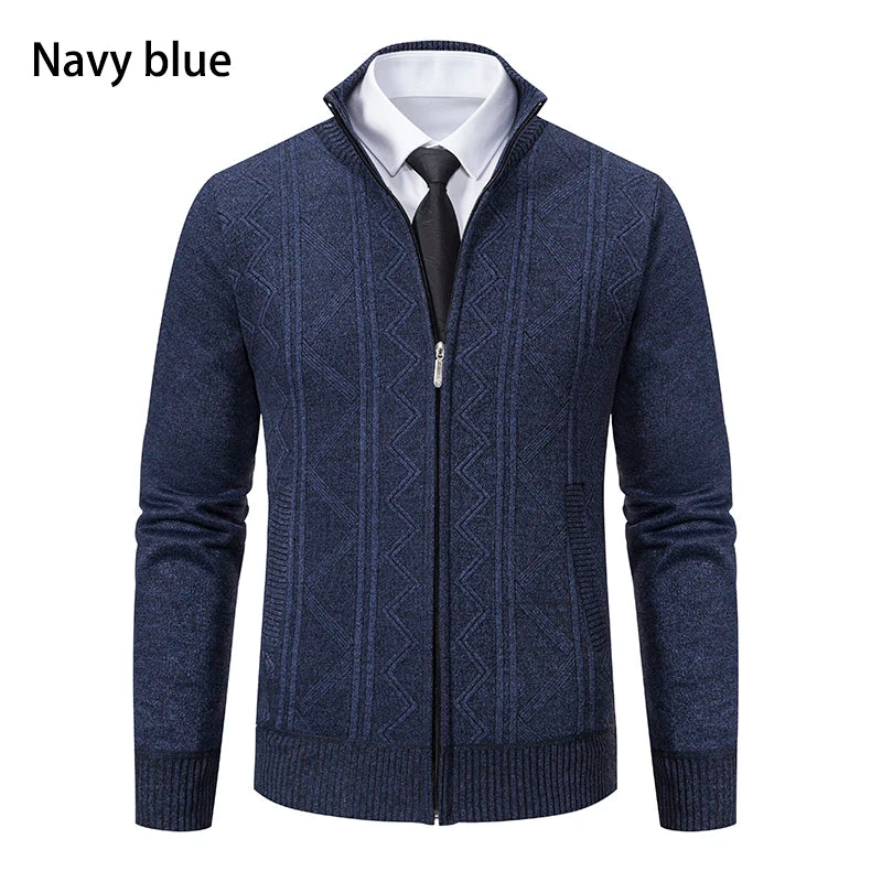 Thickened jacket men's autumn and winter warm trend line stand collar knitted cardigan sweater coat