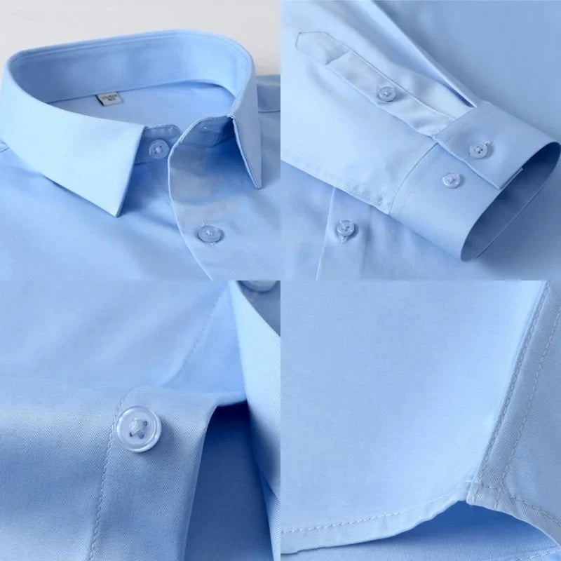 Quality Smooth Soft Anti-Wrinkle Men Shirts Long Sleeve Dress Shirts For Male Slim Social Business Blouse Solid Color Shirt 6XL