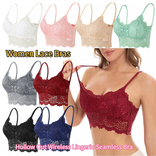 New Women Lace Bras Top Comfortable Bralette Solid Color Sexy Underwear Vest Female Hollow Out Wireless Lingerie Seamless Bra