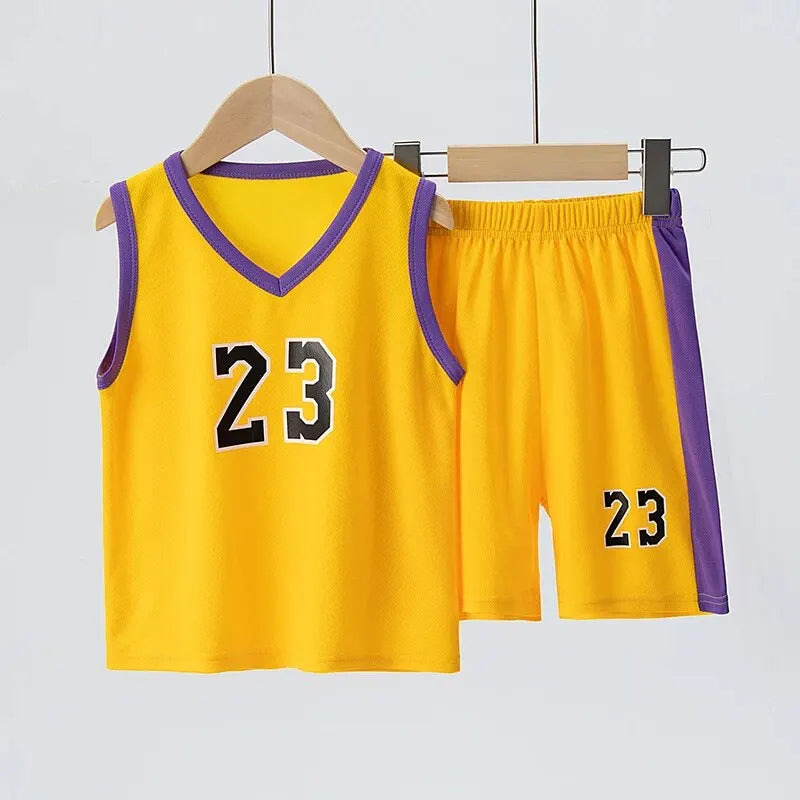 2/4Pcs Summer Children's Quick-drying Sports Suit Boys Casual Ball Sleeveless T-shirt Girls Joker Mixed Color Combination Shorts