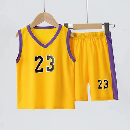2/4Pcs Summer Children's Quick-drying Sports Suit Boys Casual Ball Sleeveless T-shirt Girls Joker Mixed Color Combination Shorts