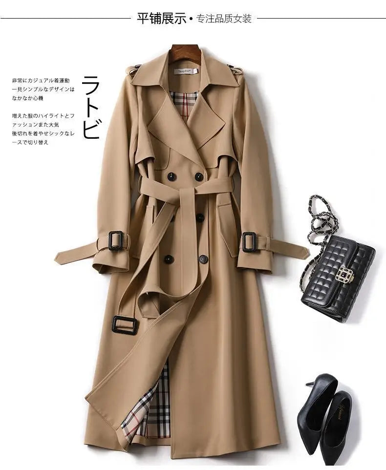 Women's Long Trench Coats V Neck Double-Breasted Windproof Jacket with Belt 2022 Fall Fashion Street Wear Size S-XL Dropshipping