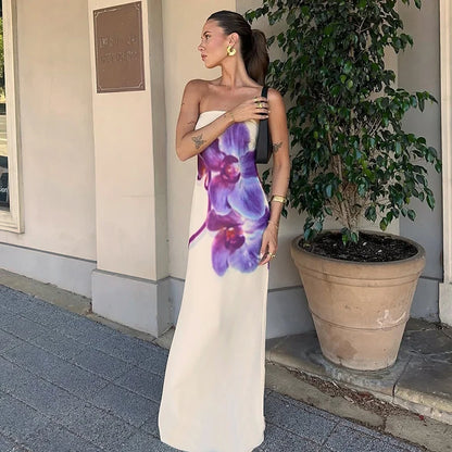 Spring/Summer Fashion Floral Print Bustier Dress Elegant Sleeveless Backless Loose A-Line Skirt Women's Casual Comfortable Dress