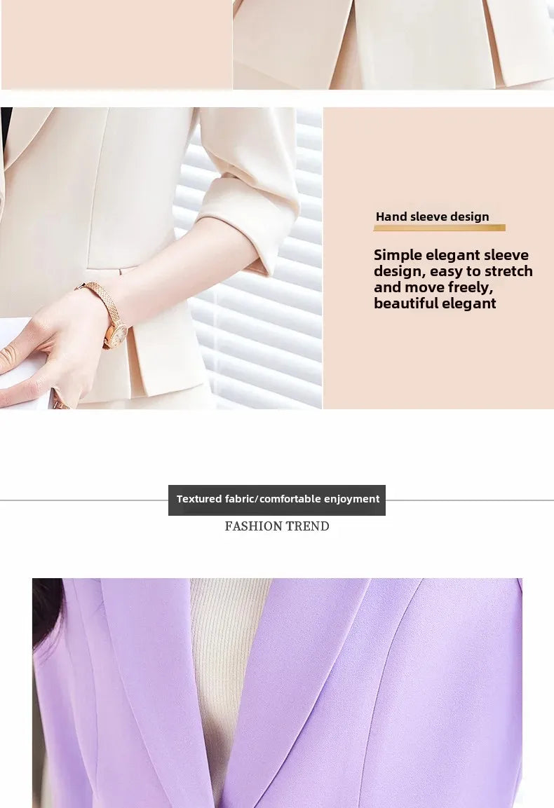 2024 Summer New Women's Petite Casual Seven-Half Sleeve Professional Workwear Purple Thin Suit Jacket Pants Set