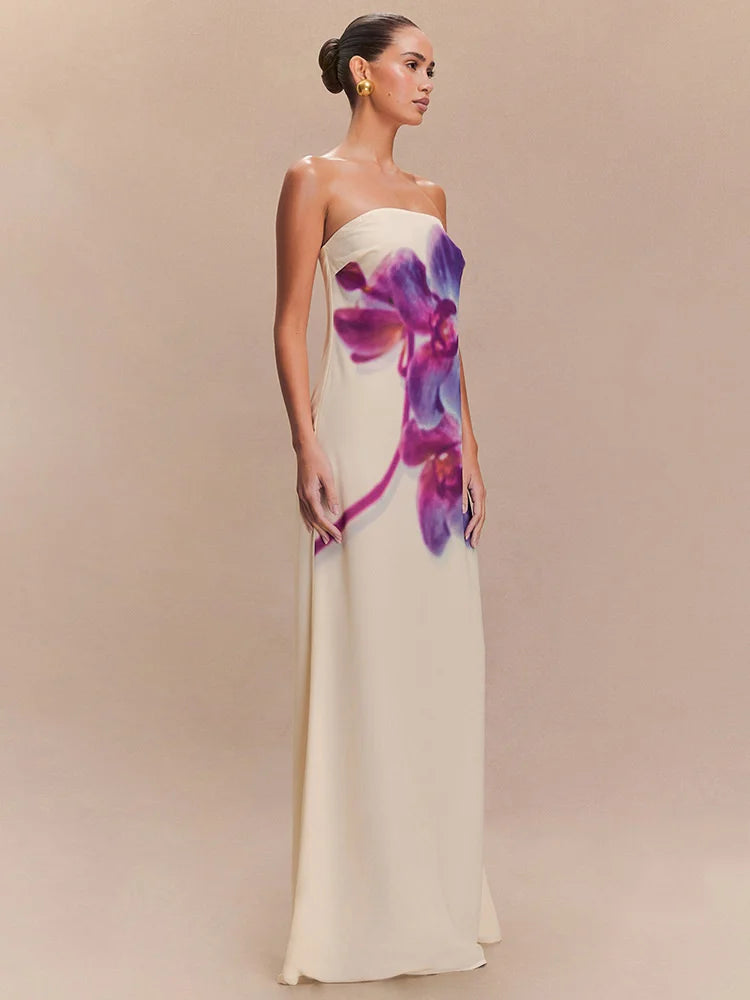 Spring/Summer Fashion Floral Print Bustier Dress Elegant Sleeveless Backless Loose A-Line Skirt Women's Casual Comfortable Dress