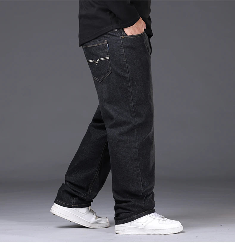 Men's Plus Size Denim Jeans | Sizes 48-50, 300KG Capacity | Casual Fashion, Business Style, Elastic Loose Fit