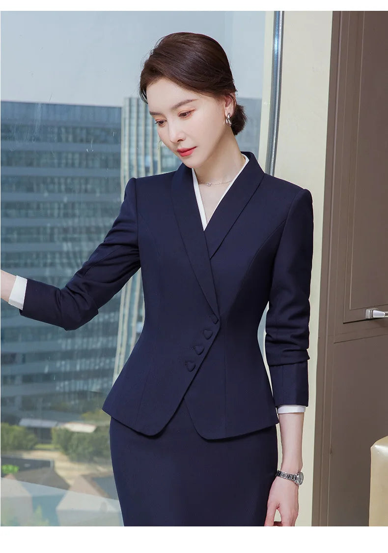 Novelty Blazers Suits Spring Long Sleeve Formal Professional Business Work Wear Suits with Skirt and Tops OL Styles Career Set