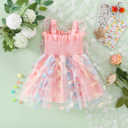 Baby Girl Party Princess Dress Summer Toddler 3d Fairy Butterfly Wings Hanging Strap Mesh Cute Fashion Dress