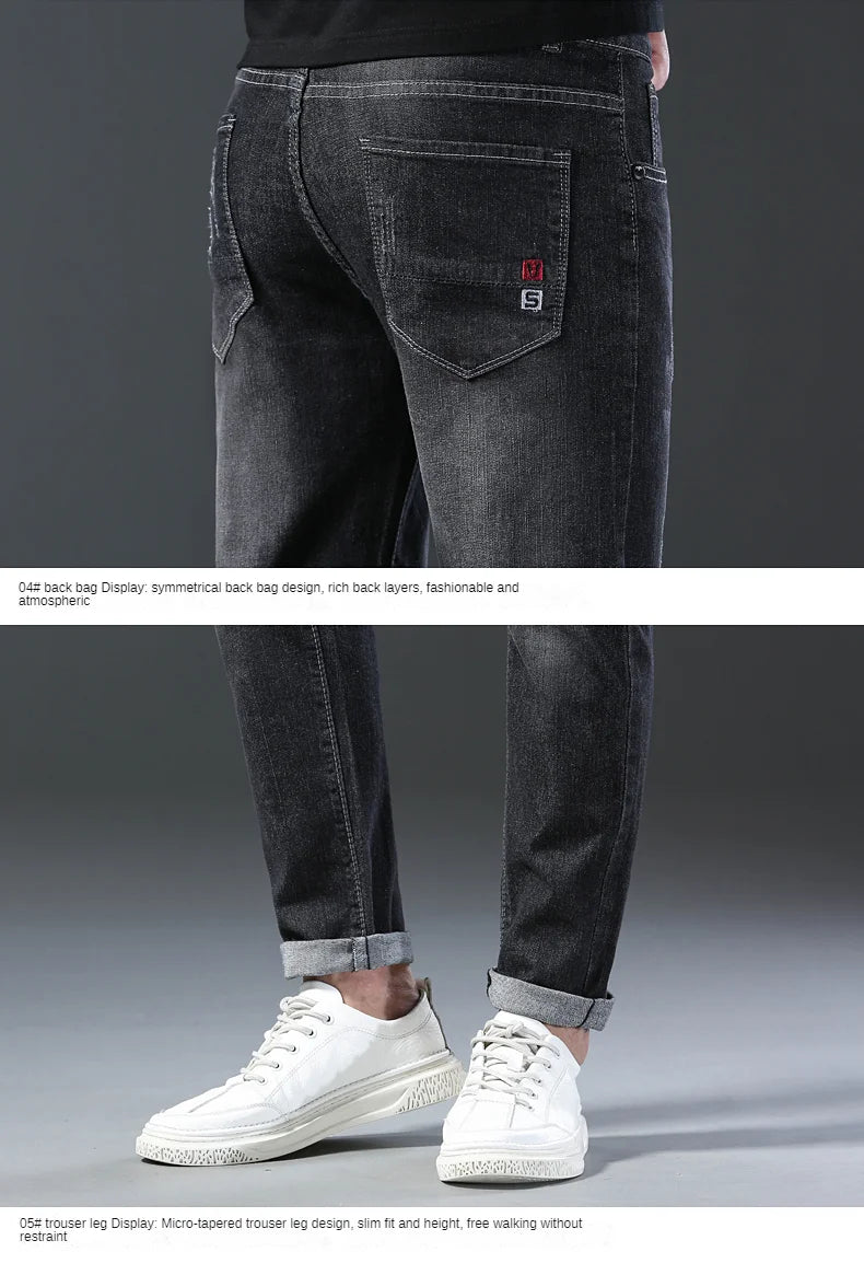 New Arrival Men's Denim Jeans Fashion Straight Slim Elastic Korea Fashion Casual Denim Trousers Male Pants Grey Black Dropship