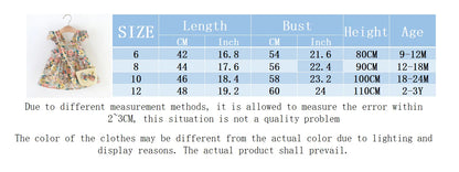 2 Pcs Summer New Baby Girl Dress Fashionable Floral Fly Sleeve Cotton Dress with Crossbody Bag Suitable for Babies Aged 0-3