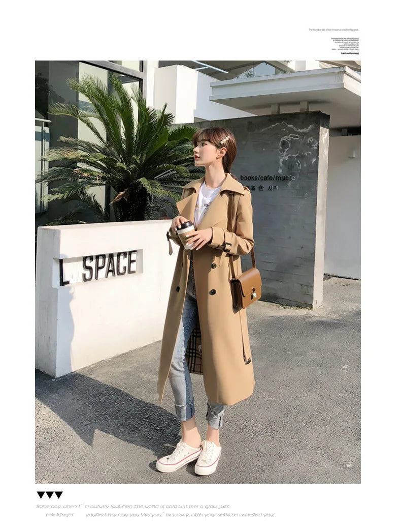 Women's Long Trench Coats V Neck Double-Breasted Windproof Jacket with Belt 2022 Fall Fashion Street Wear Size S-XL Dropshipping