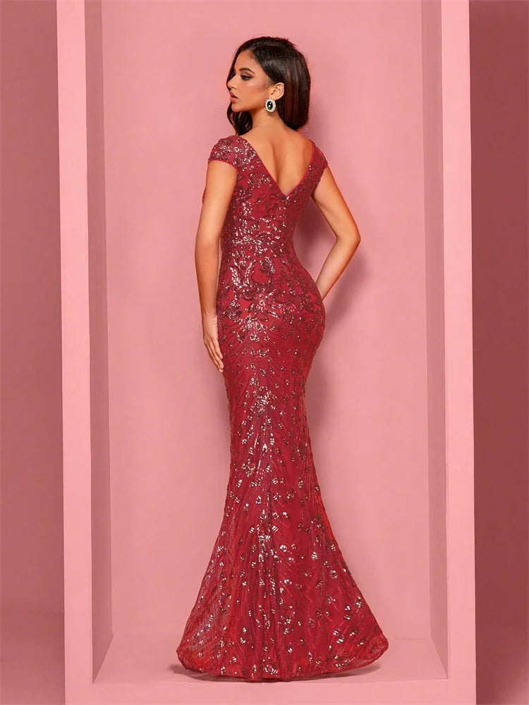 Lucyinlove Elegant Champagne Evening Dress For Women Long 2025 Luxury Mermaid Formal Sequins Prom Wedding Party Cocktail Dresses