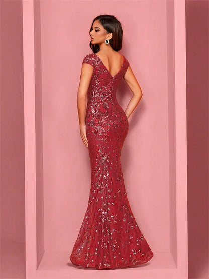 Lucyinlove Elegant Champagne Evening Dress For Women Long 2025 Luxury Mermaid Formal Sequins Prom Wedding Party Cocktail Dresses