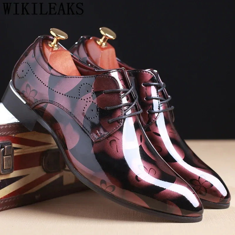 Office Men's Dress Shoes - Floral Pattern, Leather Luxury Fashion Groom Wedding Shoes, Oxford Style