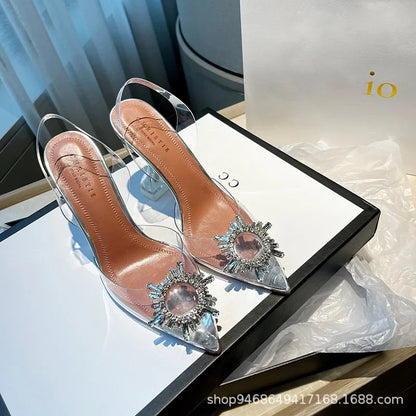 2024 Women Pumps Luxury Crystal Slingback High Heels Ladies Summer Shoes Pumps Woman Heeled Party Wedding Shoes Plus Size