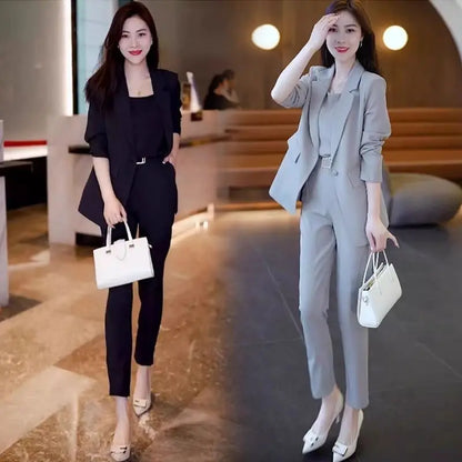 Women's 2026 Spring Autumn New Fashion Professional Suit Korean Elegant Casual Blazers Jacket+suspender+pants Three Piece Suits